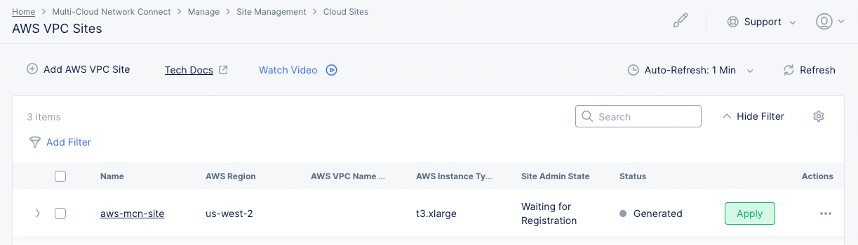 Figure: Terraform Apply for the VPC Object