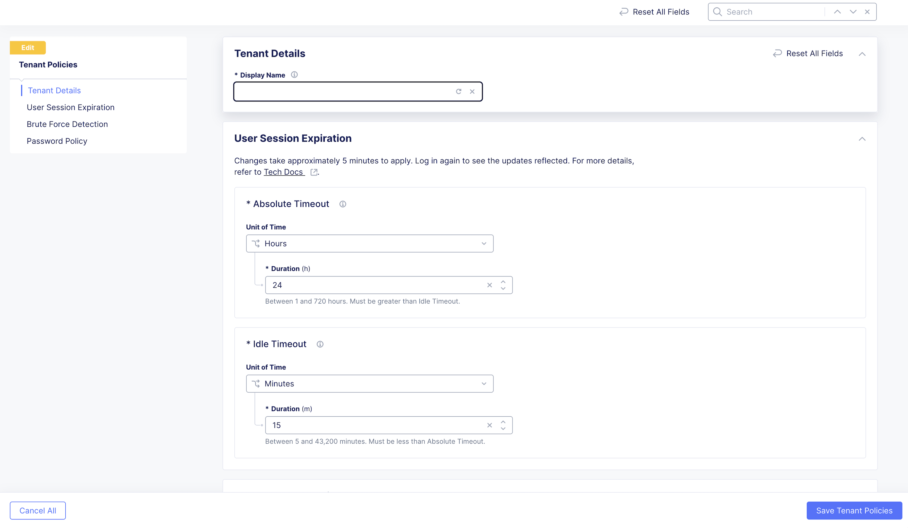 Figure: Tenant Settings - Tenant Policies