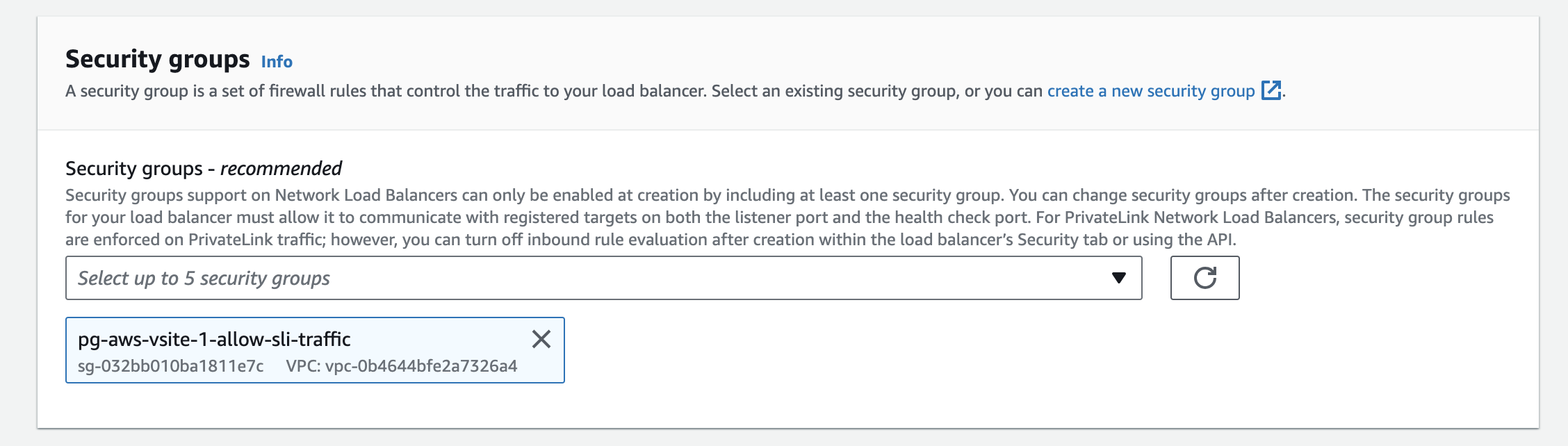 Figure: AWS NLB Security Group